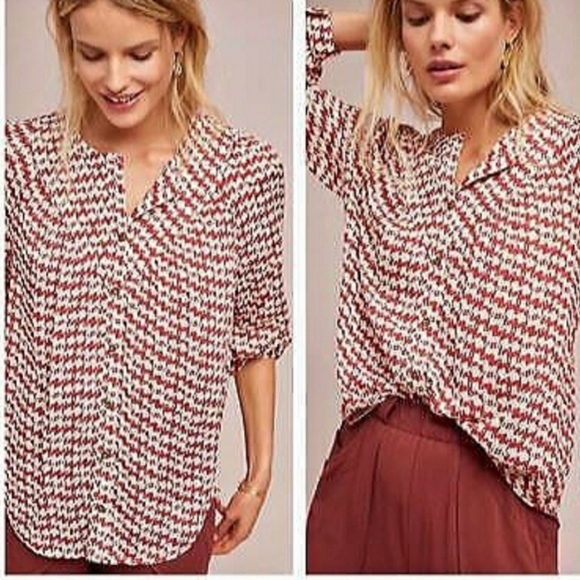 Anthropologie Abstract Dog Print Button Down Shirt - Picture 1 of 6